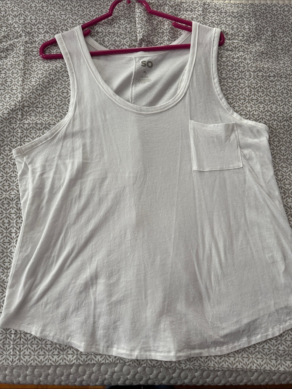SO White Scoop Neck Tank with Chest Pocket